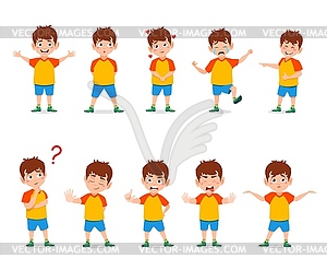 Cartoon boy, different emotions and expressions - vector clipart