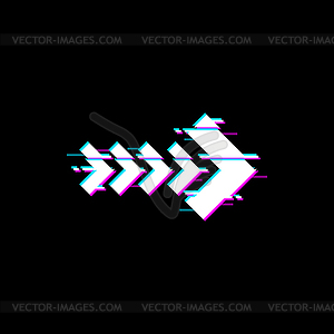 Arrow pointer with glitch effect points right way - vector image