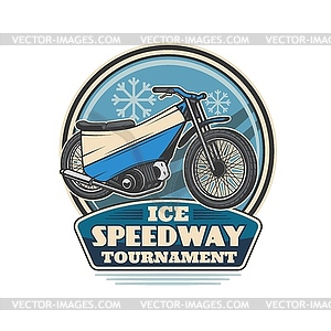 Ice speedway tournament retro icon with motorbike - vector image
