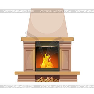 Modern interior fireplace with burning wood - vector clipart