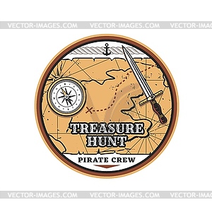 Treasure hunting icon with pirate map and compass - vector clipart