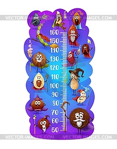 Kids height chart with magician and wizards nuts - vector image