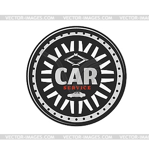 Wheel rim icon of car service and auto repair shop - vector clipart