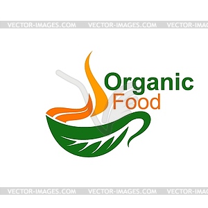 Значок органических продуктов питания, эмблема с натуральным листом - клипарт в векторном формате