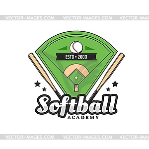 Softball academy, sport club school retro icon - vector image