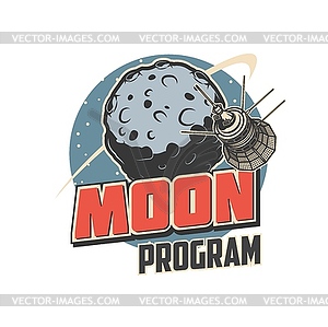 Лунная программа, орбитальная станция и космическая планета - цветной векторный клипарт