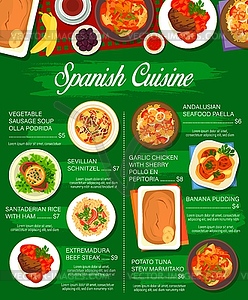 Spanish cuisine menu, food list - vector clip art