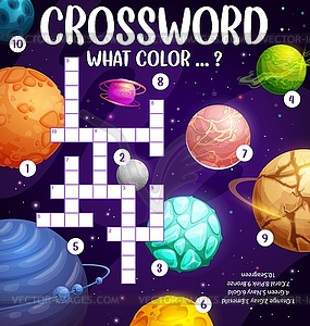 Fantasy galaxy space planets, crossword worksheet - vector clipart