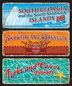 British territories travel stickers and tin signs - vector clipart