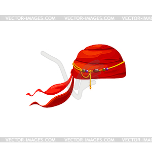 Buccaneer hat with feathers, pirate red bandana - vector image