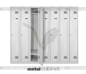 Металлические шкафы, стальные шкафчики. Спортзал, бассейн, фабрика - изображение в векторе
