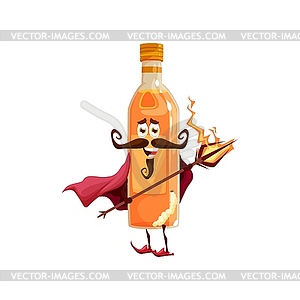 Cartoon mexican mezcal sorcerer character, bottle - vector image