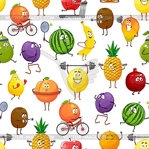 Seamless pattern with cartoon sportsman fruits - vector image