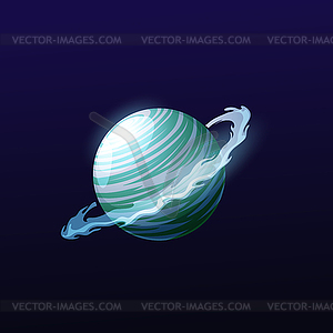 Cold ice space planet with snow ring game icon - color vector clipart