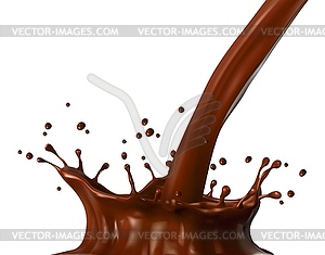 Поток шоколада или какао-молока и всплеск короны - стоковое векторное изображение