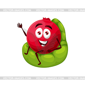 Cheerful cartoon cranberry sit on inflatable chair - vector clipart