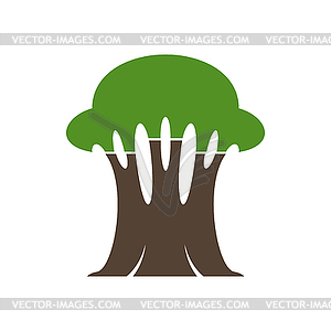 Forest oak tree icon with silhouette of green leaf - vector clip art