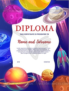 Fantastic universe, kids diploma, galaxy planets - vector clipart