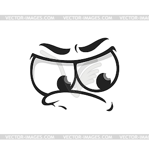 Cartoon grumpy face, wrathy sad ireful emoji - vector clipart