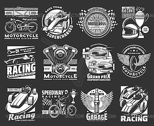 Motorcycle and car race sport icons set - vector clip art