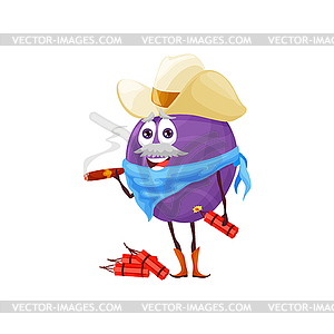 Cartoon plum cowboy, sheriff, robber, texas bandit - royalty-free vector clipart