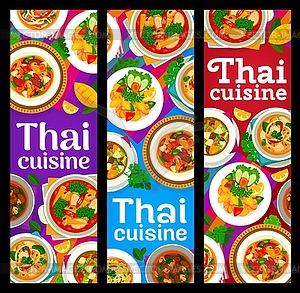 Thai restaurant cuisine meals vertical banners - vector image