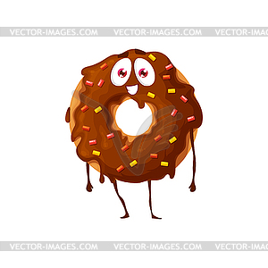 Cartoon chocolate donut character, yummy food - vector clipart