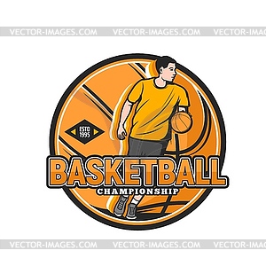 Basketball player icion, sport team or club emblem - stock vector clipart