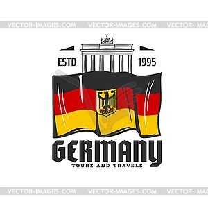 Germany flag, Berlin travel landmark - vector clip art