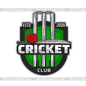 Cricket sport items icon of ball, bat and wicket - vector clipart