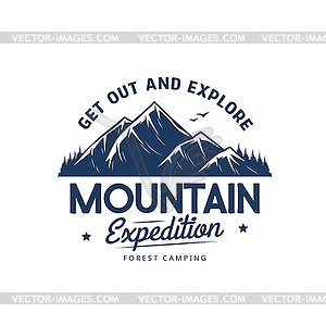 Mountain expedition icon of outdoor adventure - vector clipart