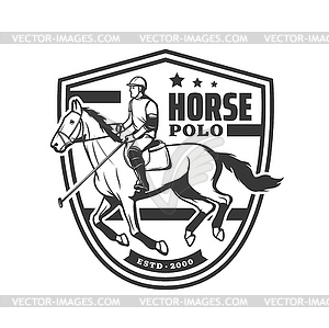 Horse polo sport icon, equestrian jockey, mallet - vector clipart