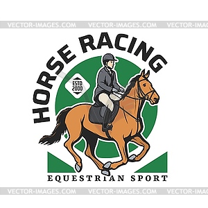 Horse racing, equestrian sport icon or emblem - vector clipart
