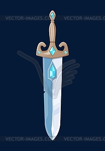 Magical cartoon sword blade with blue crystals - stock vector clipart