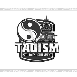 Taoism religion icon, temple pagoda, yin yang sign - vector clipart