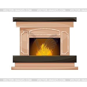 Home fireplace interior fireside with burning fire - vector image