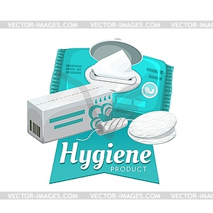 Woman hygiene, personal care wet wipes, tampons - vector EPS clipart