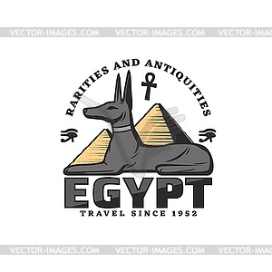 Egypt travel icon with Anubis god and pyramids - vector image