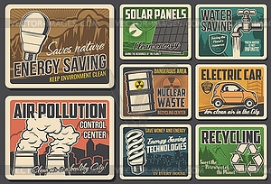 Save nature ecological retro posters set - stock vector clipart