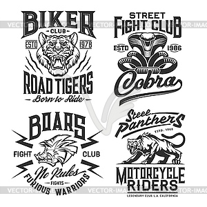 Biker club, motorcycle races, fight t-shirt prints - vector image