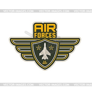 Air forces patch icon, wings, plane, stars, shield - vector image