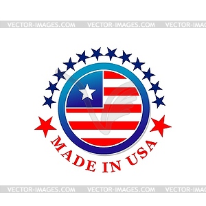 Made in USA label icon with flag of United States - vector clipart