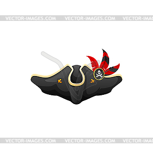 Cartoon tricorn cocked hat, filibuster pirate cap - vector clip art