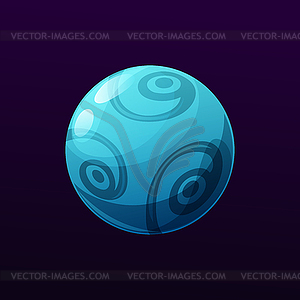 Blue mysterious planet with swirls, space object - vector clip art