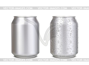 Realistic short aluminium can with water drops - vector clip art
