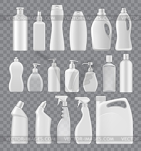 Cleanser, liquid soap, detergent containers mockup - vector image