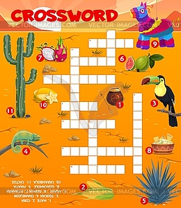 Crossword puzzle game with mexican food and items - vector clipart