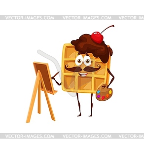 Cartoon belgian waffle character paints picture - vector image