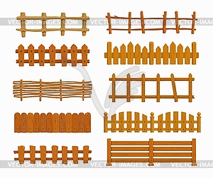 Мультяшный деревянный забор, садовый частокол - изображение в векторном виде