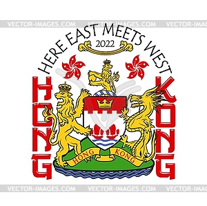 Hong Kong coat of arms, HK blazon t-shirt print - vector image